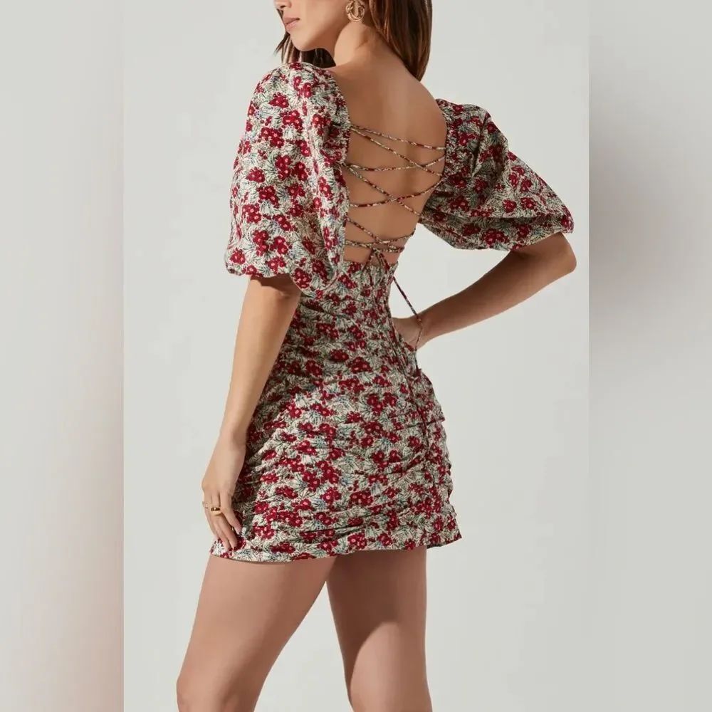 ASTR the Label Women's Verina Floral Mini Criss Cross Back Tie Dress Size Medium